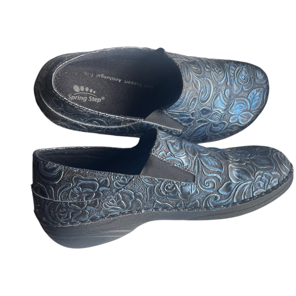 Spring Step Manila Slip On Comfort Shoe Hybrid Blue Floral Tooled Leather Sz 8.5 - Picture 11 of 12
